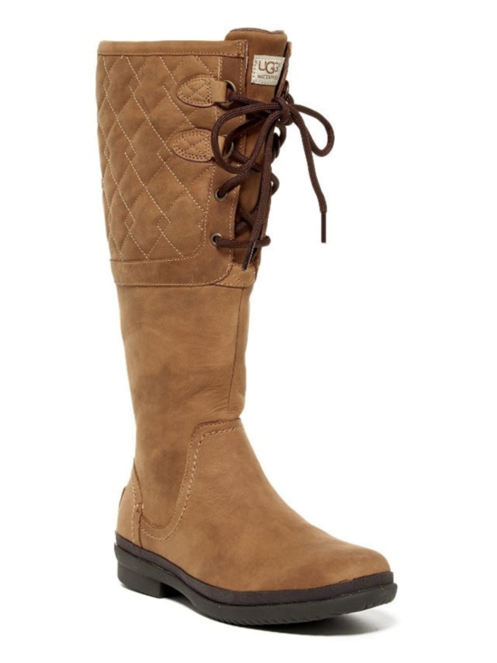 Like New UGG Elsa Quilted Waterproof Chestnut Leather Shearling Lace-Up Boots